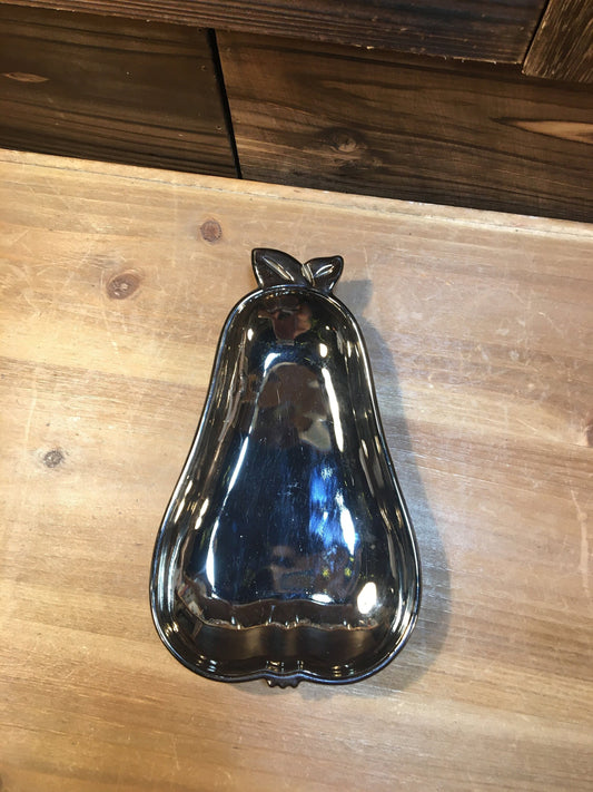 Vintage Houseware - Pear Shaped Catch All - Mid Century Modern Home Decor - Hazel Atlas - Smoked Grey - Embossed Flowers - Candy Dish