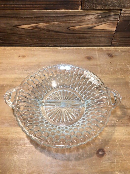 Vintage Glassware - Divided Dish - Catch All - Candy Dish - Charcuterie Servingware - Honeycomb Glass - Modern Farmhouse Home Decor