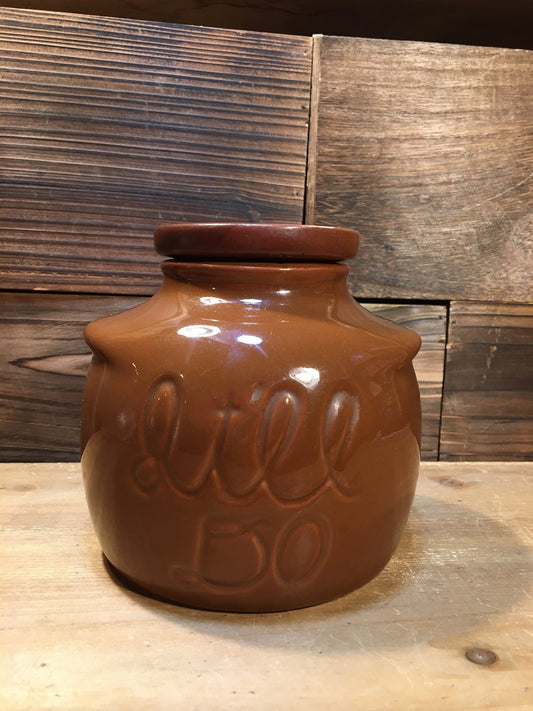 Vintage Kitchen - Mid Century Modern Cookie Jar - Boho Home Decor - Brown Ceramic “It’ll Do”  - Stash Jar with Lid - Unique Gift Idea -