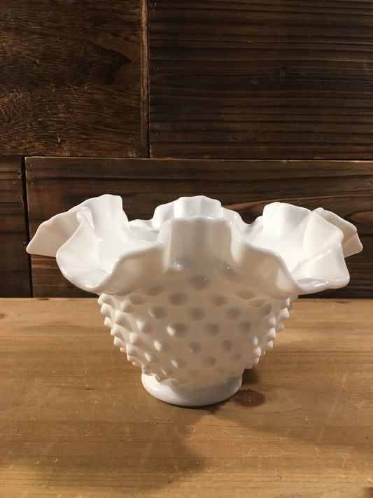 Vintage Glassware - Milk Glass Candy Dish - Hobnail Design with Ruffled Rim - Fenton - Cottagecore Home Decor - Catch All - Indoor Planter