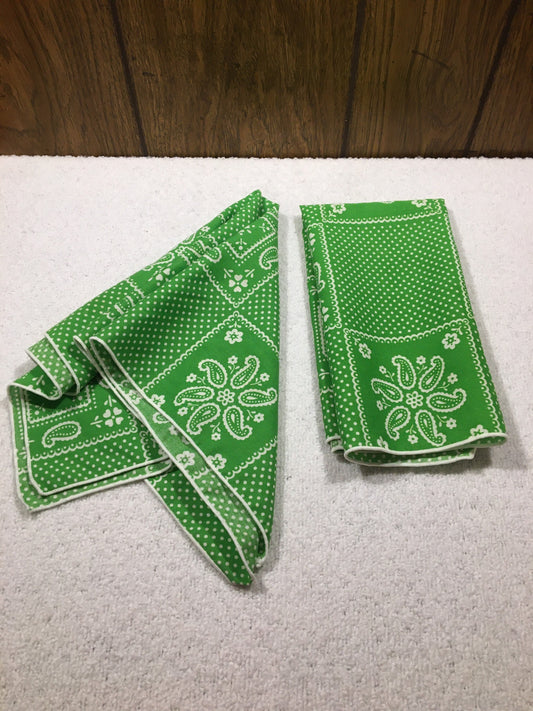 Set of 2 - Vintage Table Napkins -Lime Green Paisley and Polka Dot Cloth Table Linens - Mid Century Modern Kitchen