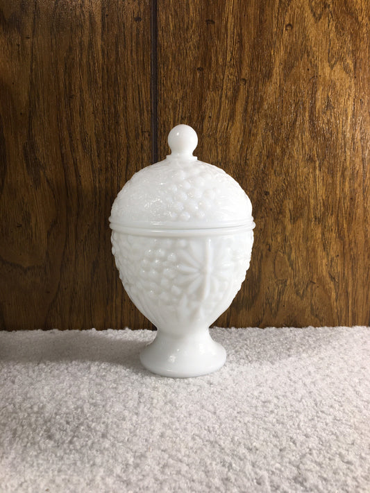 Vintage Home Decor - Floral Pattern Avon Milk Glass Covered Candy Dish - Catch All - Stash Jar - Unique Gift Idea - Eclectic Home Decor