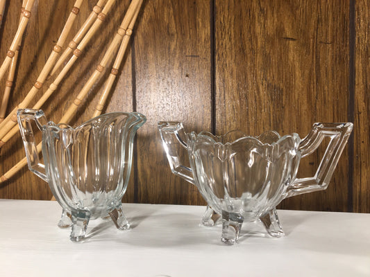 Vintage Tableware - Clear Cut Depression Glass Creamer & Sugar Bowl Set - Cottage-core Home Decor - Coffee Serving-ware - Spring Brunch  -