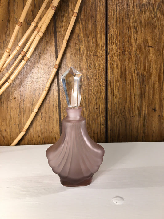 Vintage Perfume Bottle - Smokey Lavender Glass Bottle with Crystal Cut Dauber - Seashell Shaped Glass Decor - Mothers Day Gift - For Her