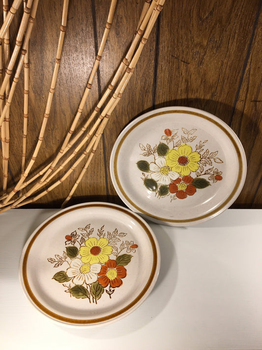 Set of 2 - Vintage Dinner Plates - 70’s Floral Dinnerware - Old Brook Collection Stoneware - Oven to Table - Made in Japan - Boho Home