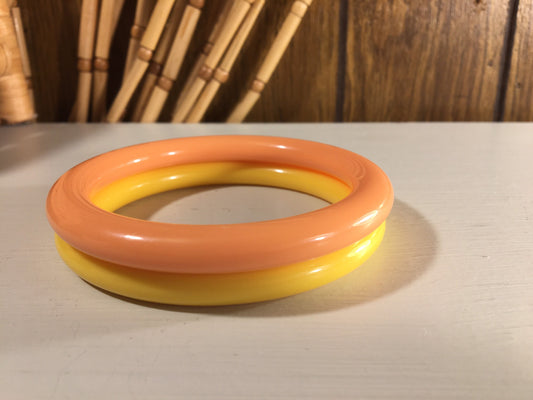 Vintage Avon “Color Go Round” Bangle Bracelet - Bakelite Plastic - 1970’s Style Jewelry - Peach and Yellow - Set of 2 Bangles - Unique Gift