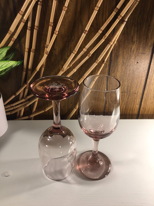 Mauve Colored Wine Glasses - Set of 2 Vintage Libbey Glass Cups - Colorful Barware - Date Night - Gifts for Wine Lover - Vintage Dinnerware