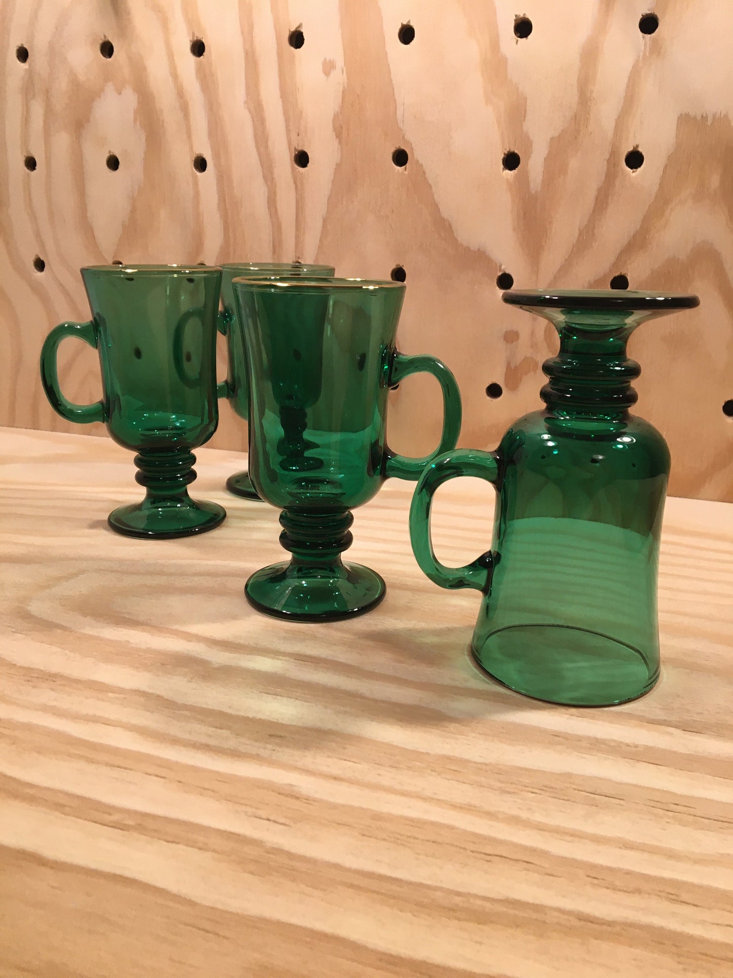 Set of 4 - Vintage Emerald Green Glass Mugs