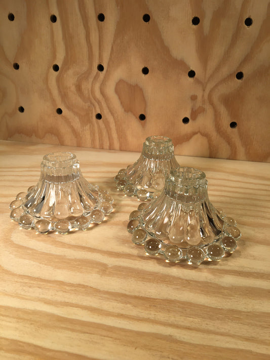 Set of 3 - Vintage Candlestick Holder - Anchor Hocking Berwick Boopie Style Glass - Bubble Glass Decor - Retro Holiday - Festive Tableware