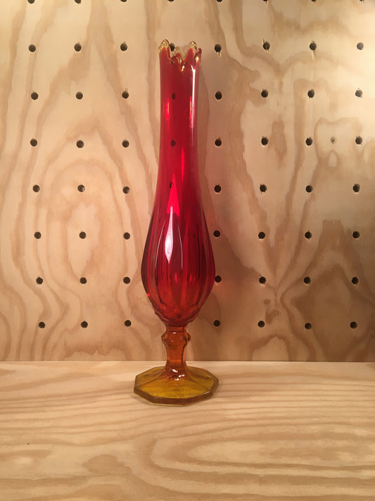 Vintage Swung Glass Vase -1960’s  Amberina Flame Glass - Red, Orange, Yellow Ombré