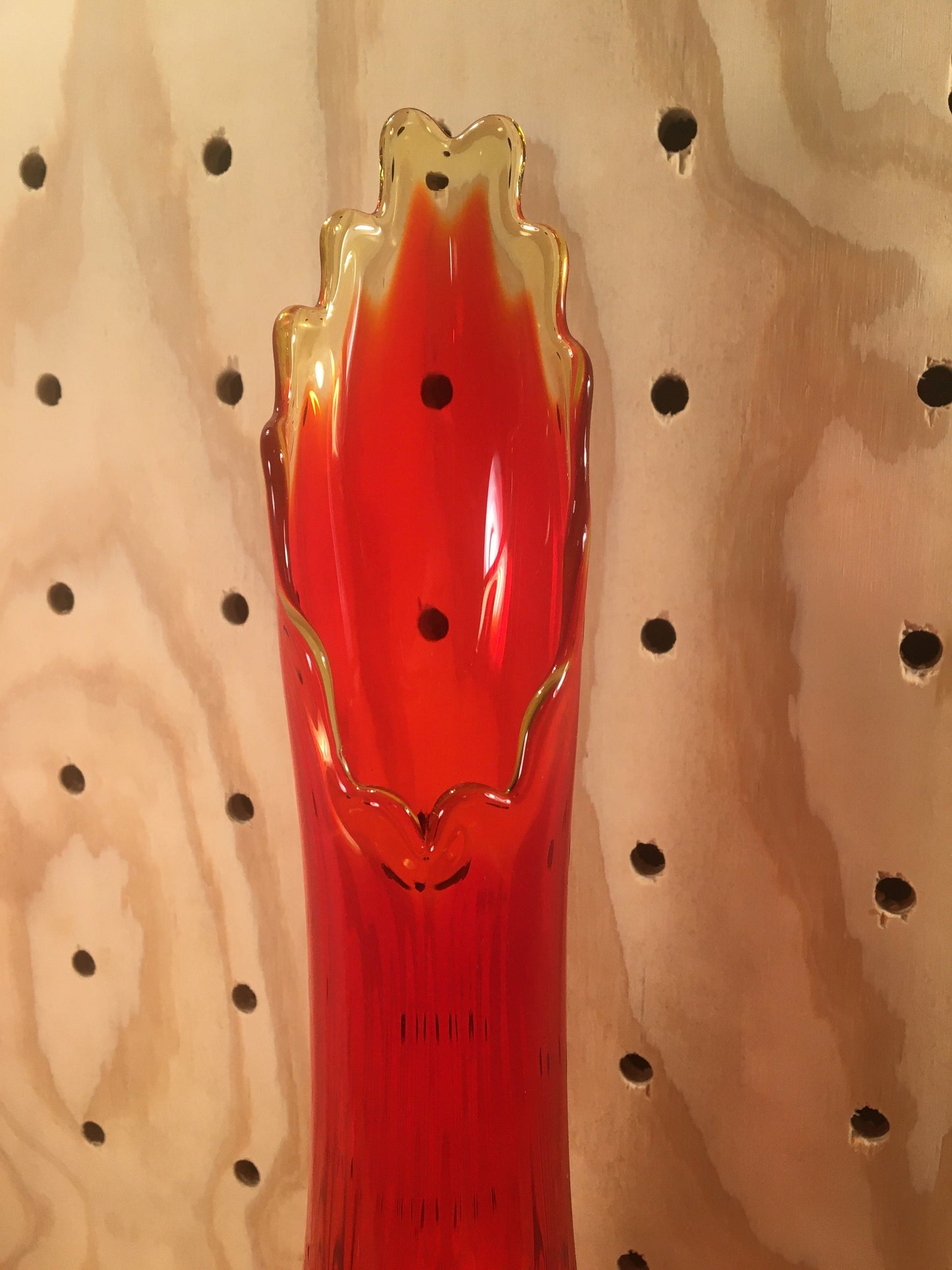 Vintage Swung Glass Vase - 1960's Amberina Flame Glass - Red, Orange, Yellow Ombré