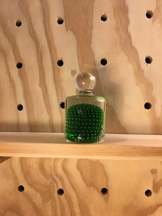 Vintage Home Decor - Bullicante Style Glass Paperweight - Green Glass Perfume Bottle - Apothecary - Vintage Office Decor - Sustainable Gift