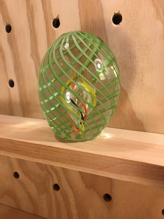 Vintage Home Decor - Green Glass Swirl Paperweight -  Egg Shaped Paperweight - Unique Home Decor - Office Accents - Gift for Boss