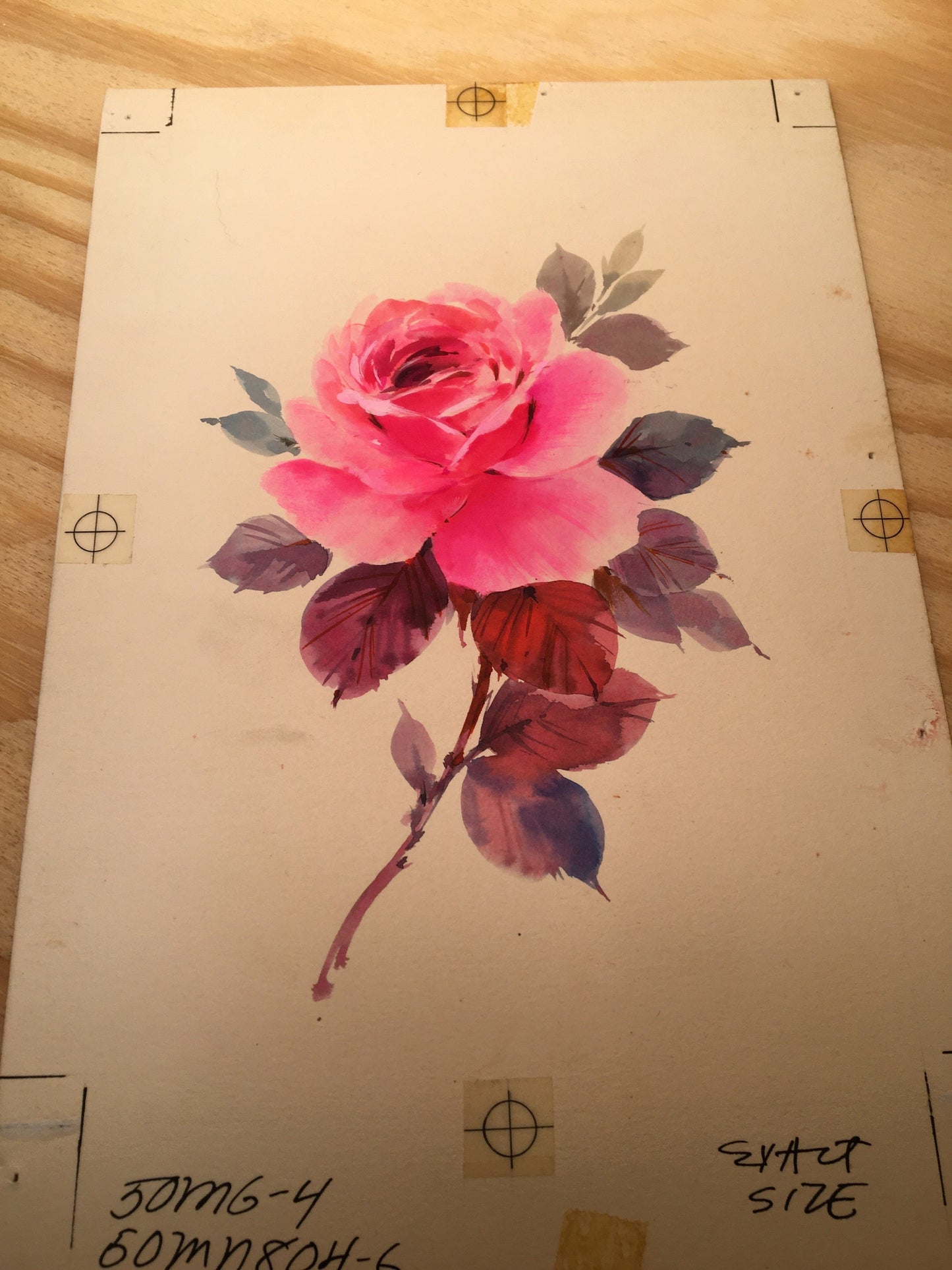 Vintage Artwork - Hot Pink Rose Painting