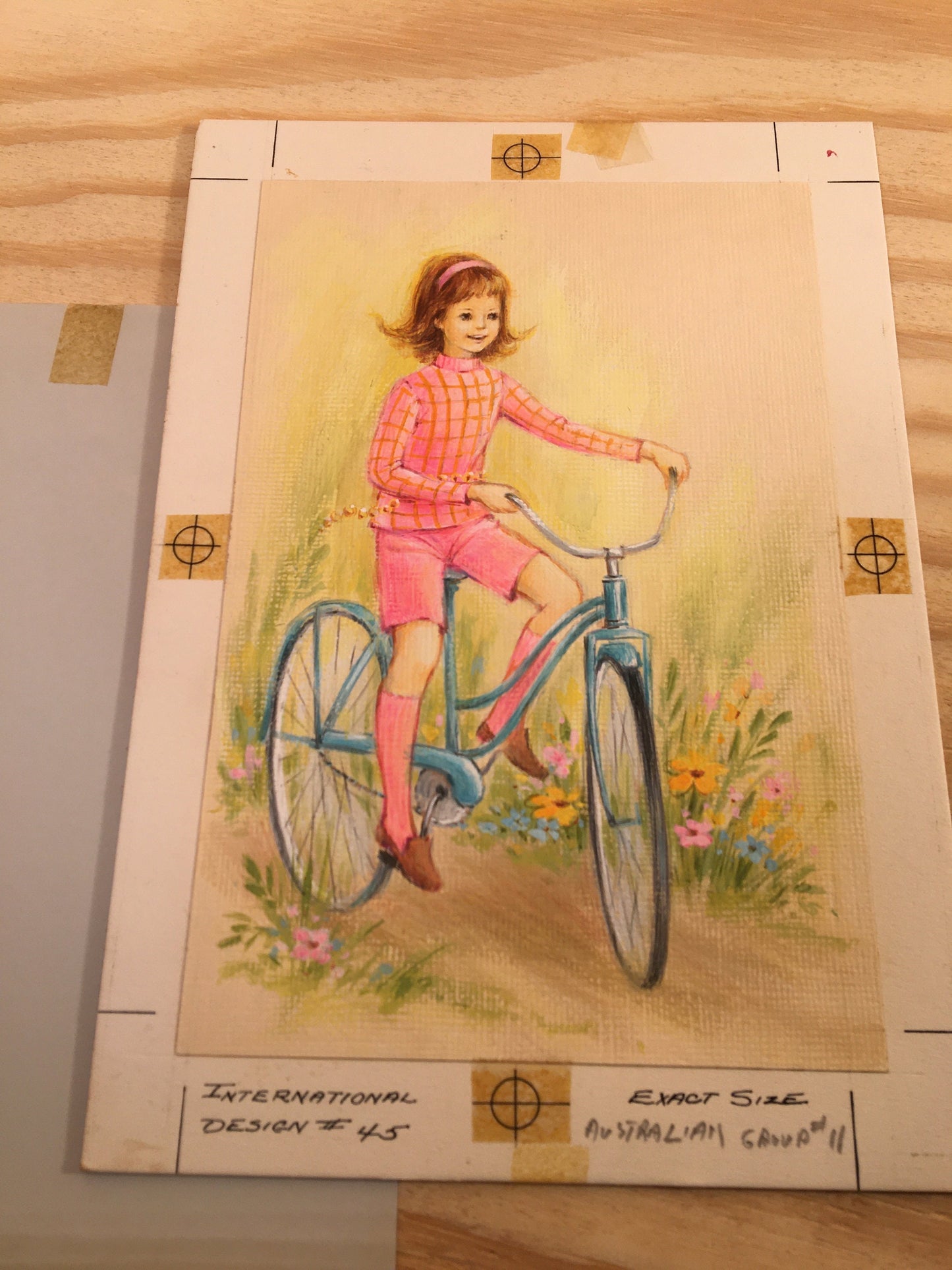Vintage Artwork - Groovy Girl on Bicycle - 1960's Kids Art