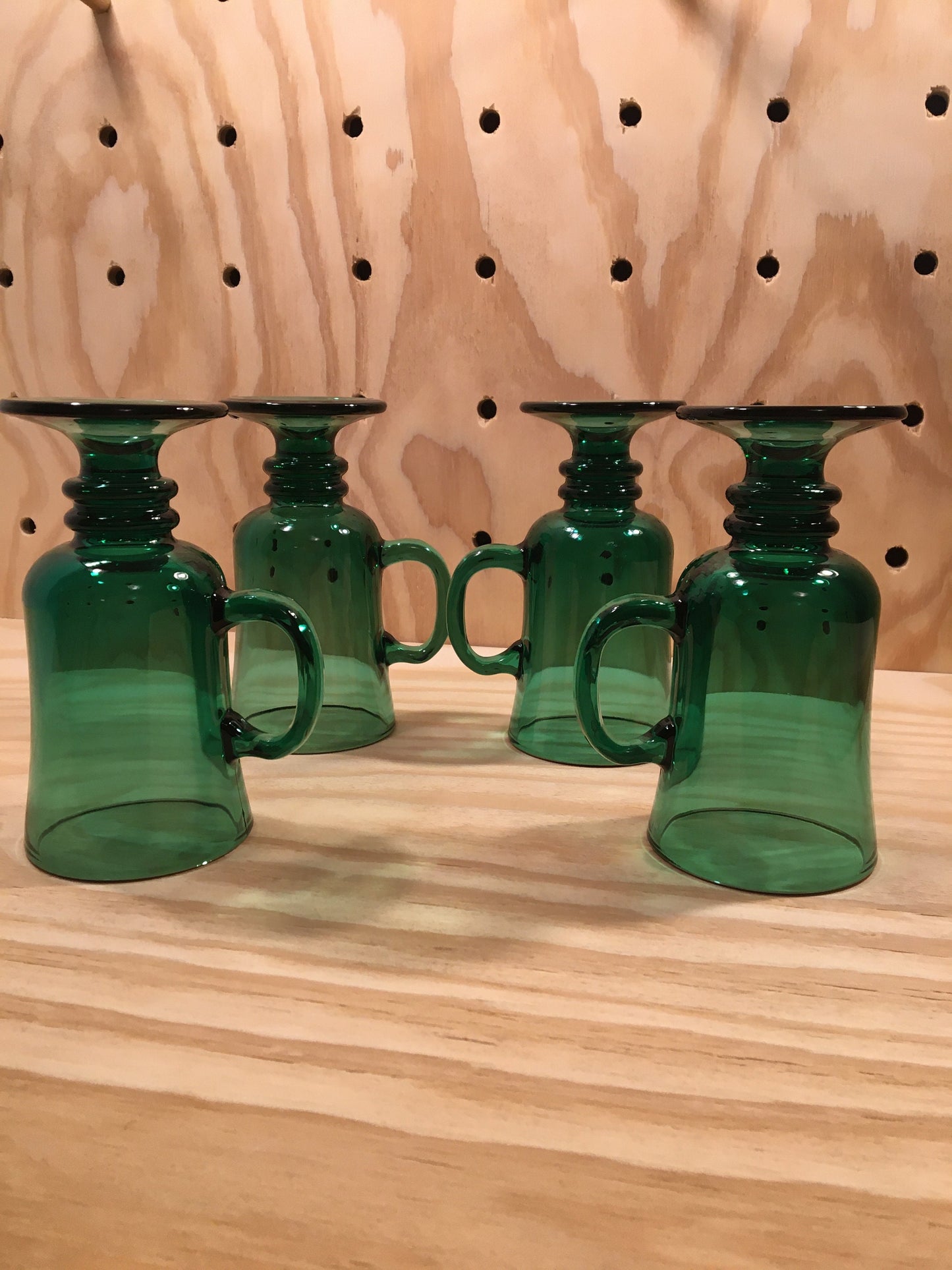 Set of 4 - Vintage Emerald Green Glass Mugs