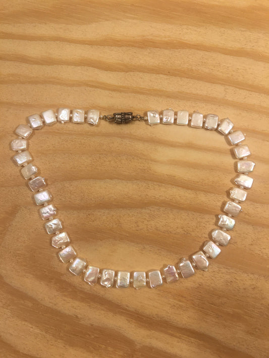 Vintage Costume Jewelry - Square Pearl Necklace - Magnetic Closure - Unique Jewelry - Pearlescent Shine - Sustainable Gift - Pearl Choker