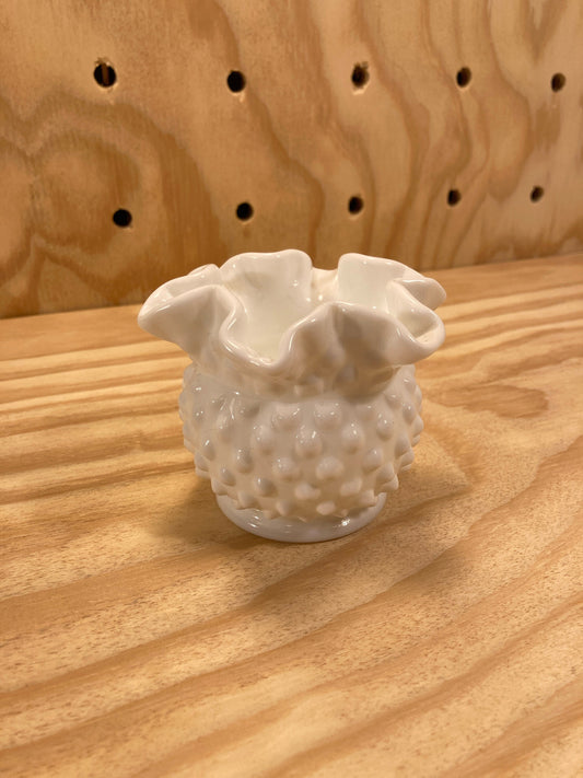 Vintage Home Decor - Milk Glass Vase - Bubble Glass Candy Dish - Ruffled White - Coquette Decor - Unique Gift Idea - Valentine’s Day Gift
