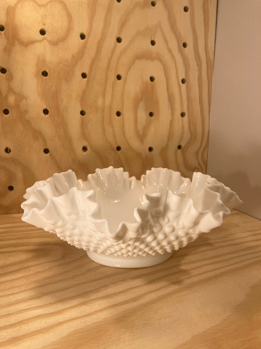 Vintage Home Decor - Large Milk Glass Bowl - Hobnail Pattern Vase - Mid Century Modern Glassware - Rustic Wedding Centerpiece - Coquette
