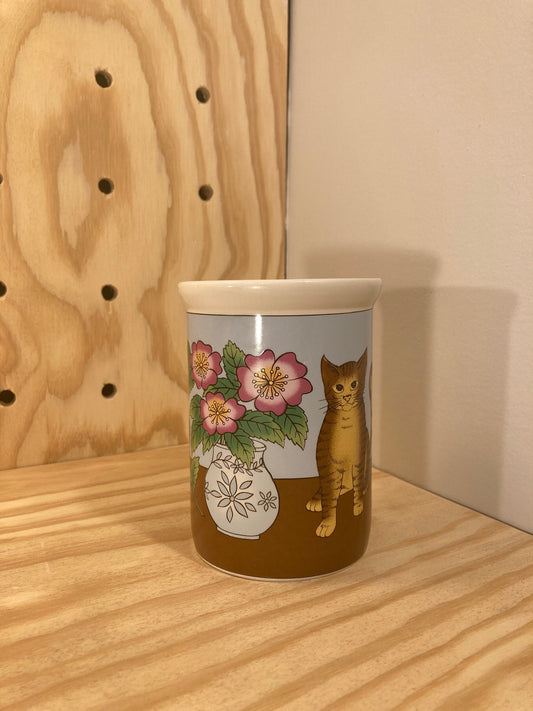 Vintage Home Decor - Cat Vase - Pencil Cup - Brown Cat Decor with Flowers - Unique Gift Idea - Gift for Cat Lover - Eclectic Home Decor