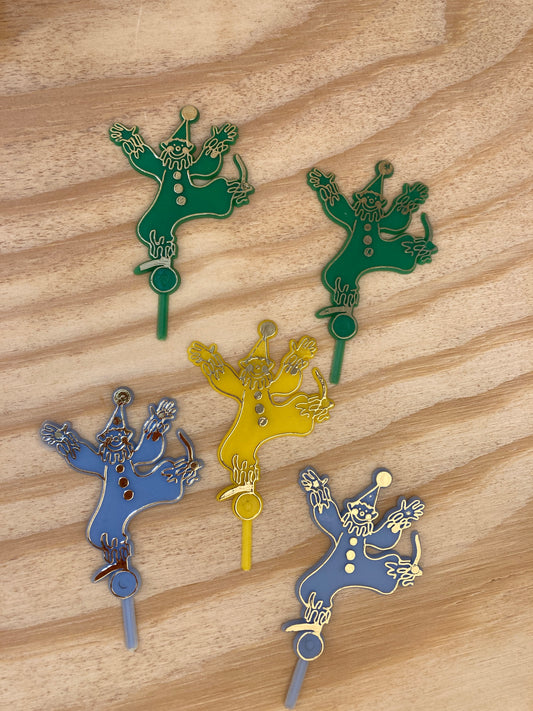 Vintage Cake Topper - Plastic Clown Dessert Pick - Retro Birthday Party - Vintage Party Supplies - Blue, Green, Yellow Clowns - Nostalgia
