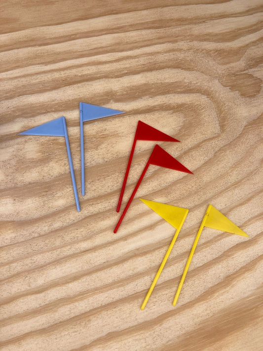 Vintage Cake Topper - Plastic Flag Dessert Pick - Retro Birthday Party - Vintage Party Supplies - Blue, Red, and Yellow Flags - Nostalgia