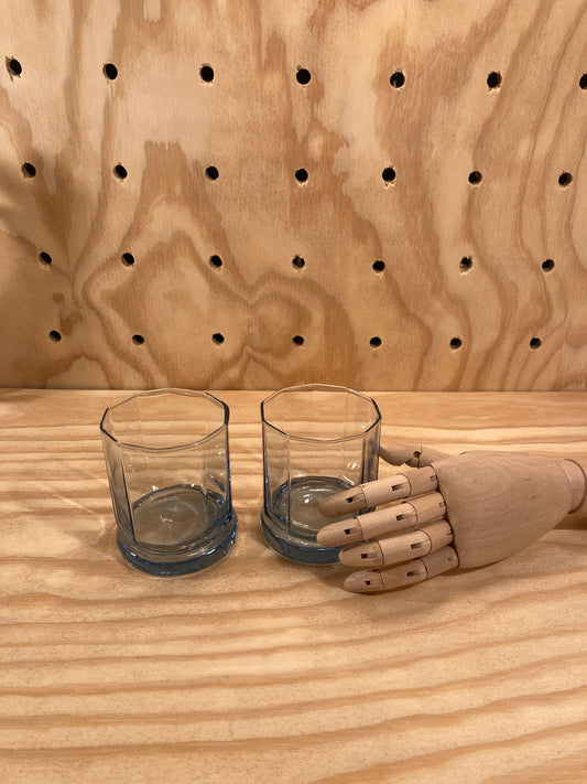 Set of 2 - Vintage Drinking Glasses - Icy Pastel Blue Glass Cups - 10 Panel Geometric Shape - Unique Gift Idea - Housewarming Gift - Barware