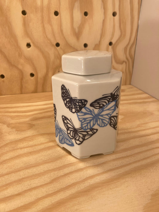 Vintage Home Decor - Butterfly Print Ginger Jar - Sato Gordon Collection - Asahi Japan - Blue Butterfly Vase Decor - Unique Gift for Her