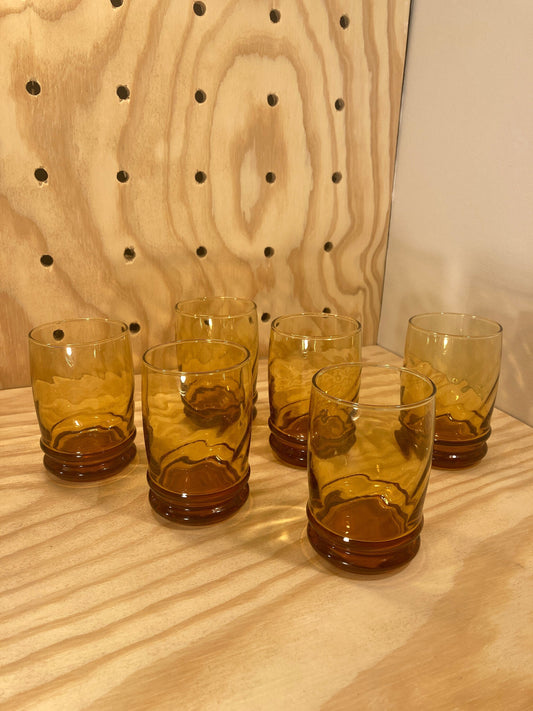 Set of 6 - Vintage Glassware - Amber Yellow Glass Cups by Libbey - 8oz. Drinking Glass - Yellow Colored Glass - Retro Kitchenware - Barware