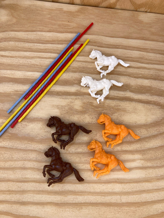 Vintage Cake Topper - Plastic Horses Dessert Picks - Retro Birthday Party - Vintage Party Supplies - Brown, White and Orange - Nostalgia
