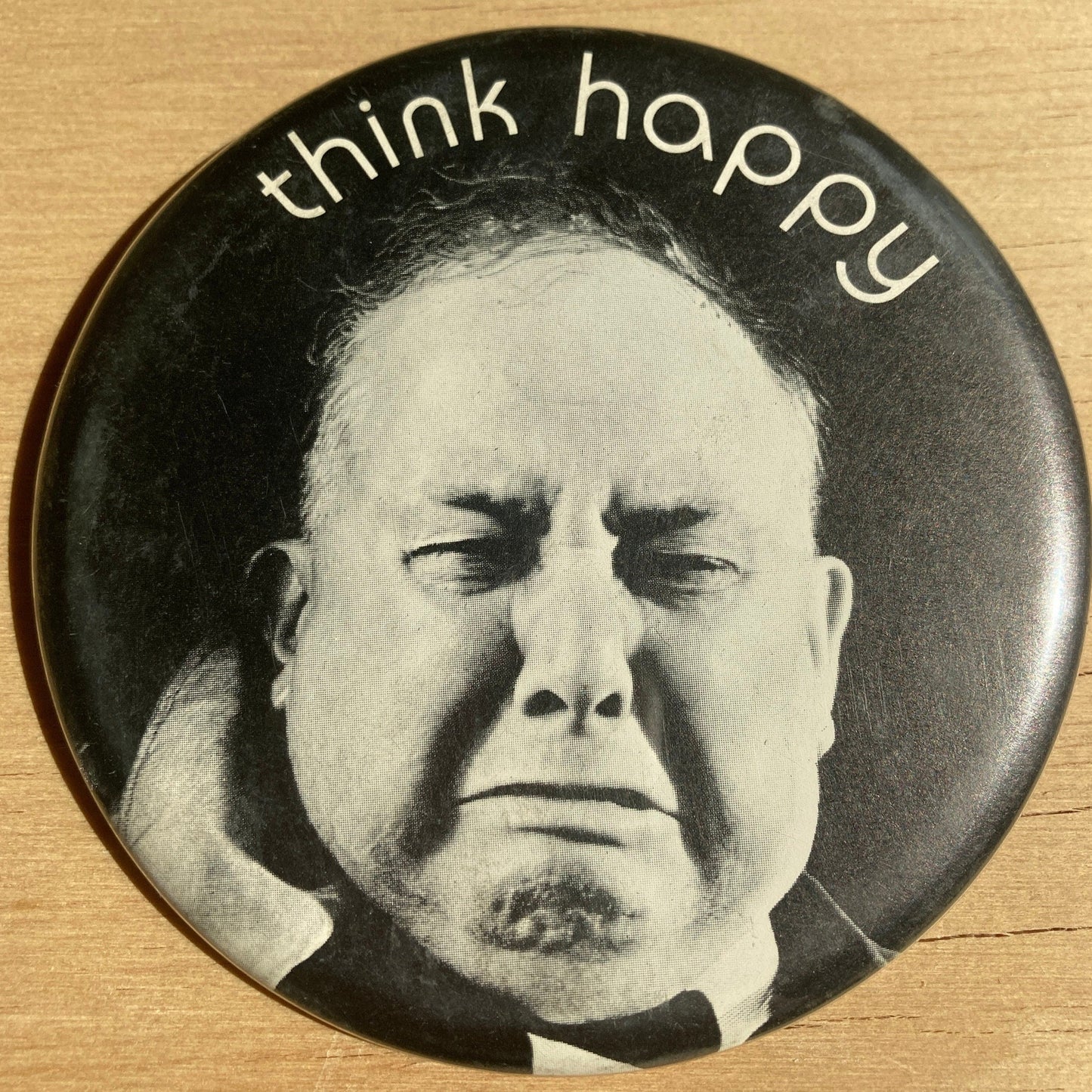 Vintage Pin Back Button - Think Happy Grampa Pin - 3.5” Button