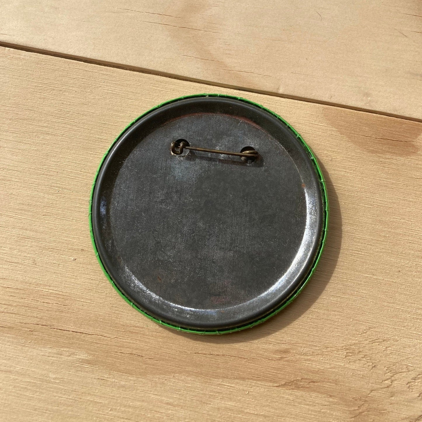 Vintage Pin Back Button  - 1970’s Smiley Face Pin - Neon Green 3.5” Button