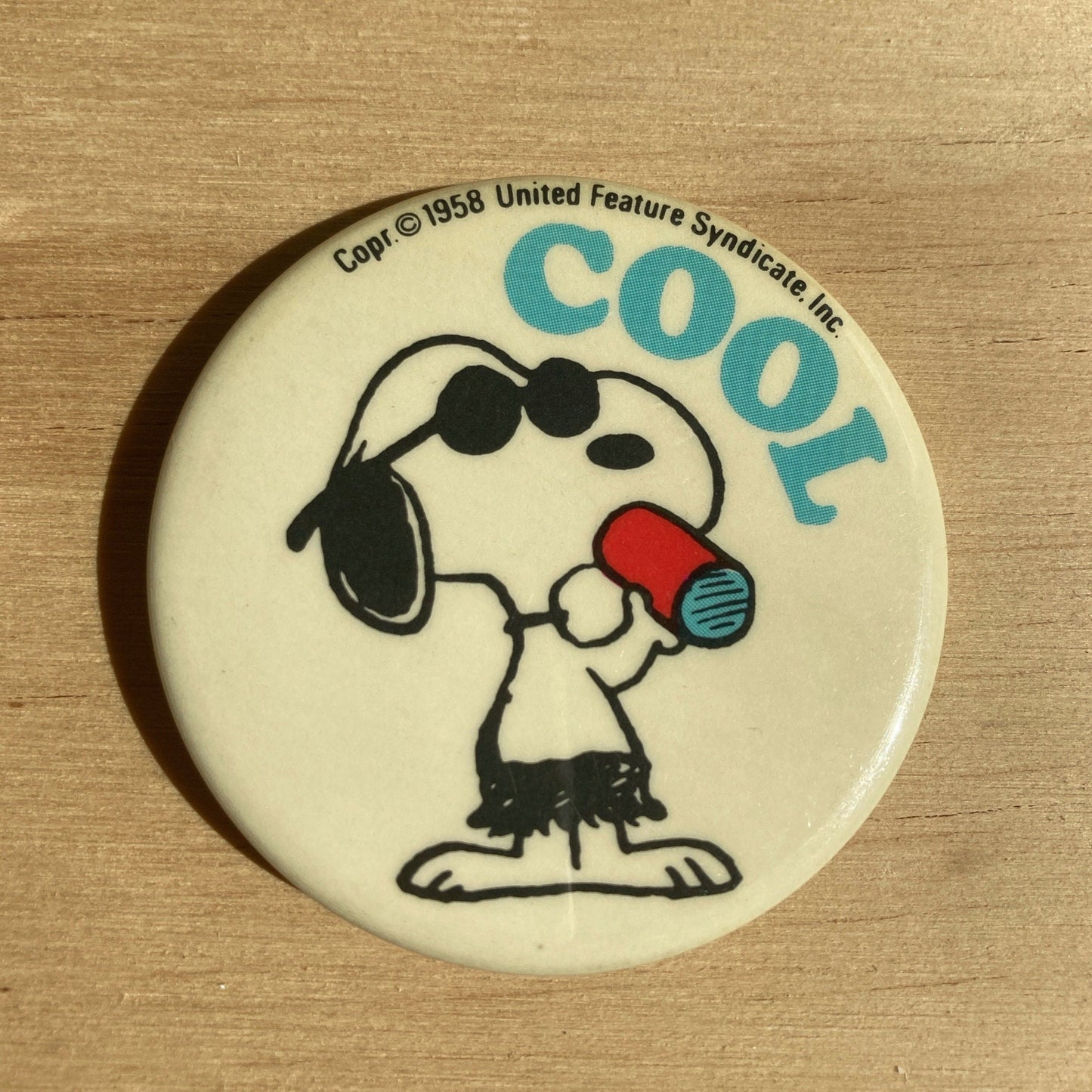 Vintage Pin Back Button -  1950’s Snoopy Pin - Joe Cool -  2.25” Button