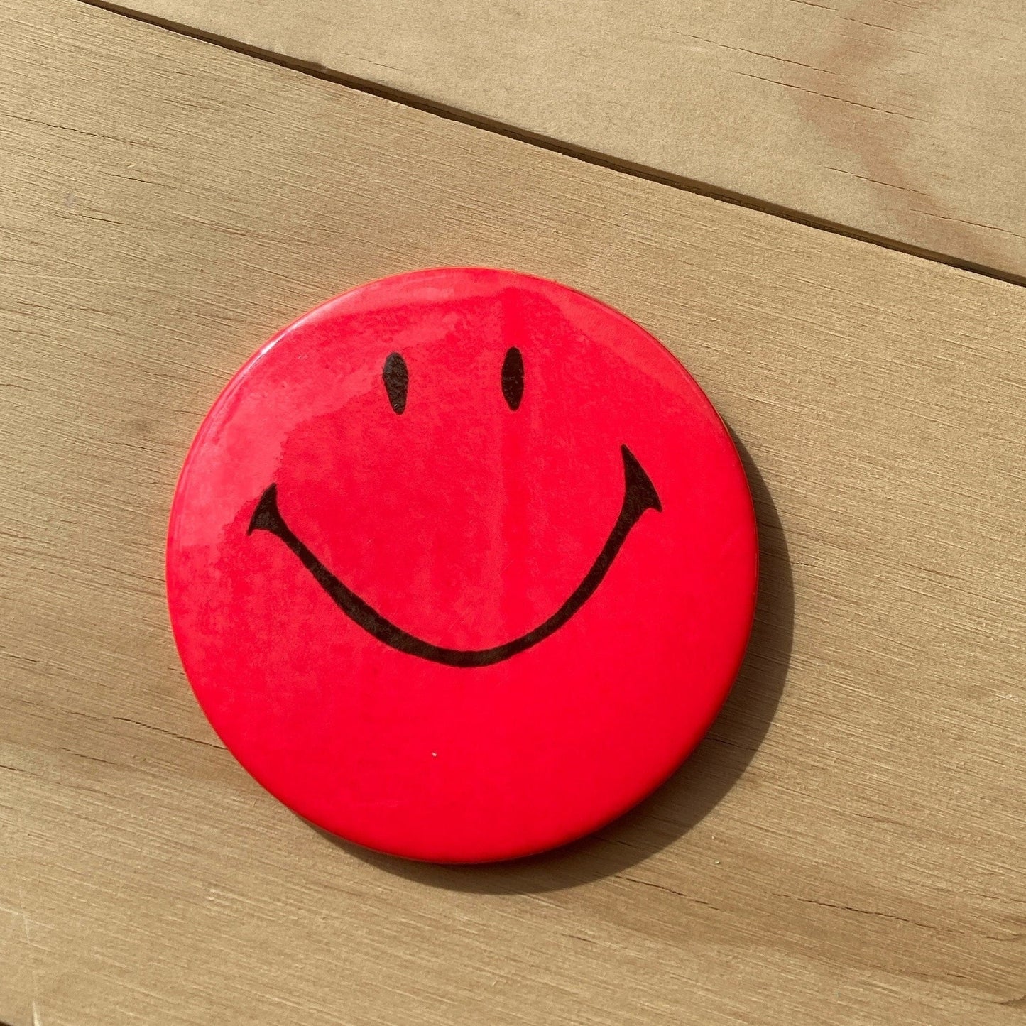 Vintage Pin Back Button - 1970’s Smiley Face Pin - Hot Pink - 3.5” Button