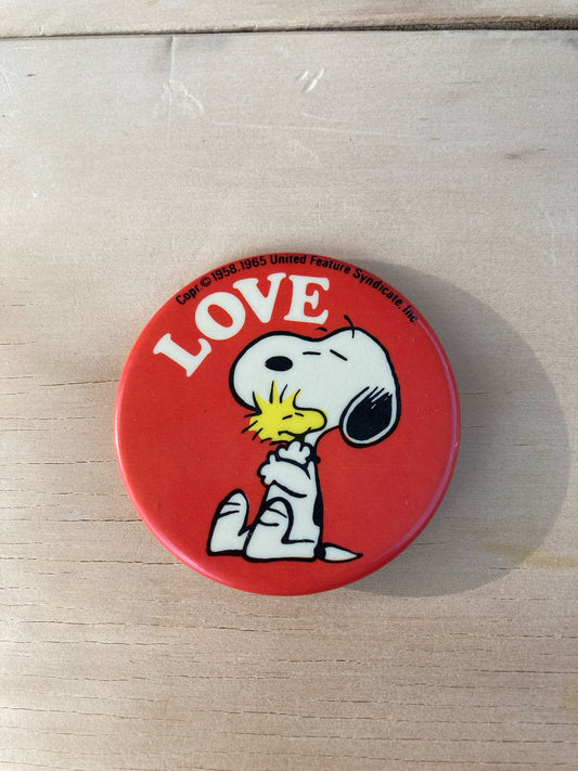 Vintage Pin Back Button - 1960's Snoopy and Woodstock Love Pin - 2.25”