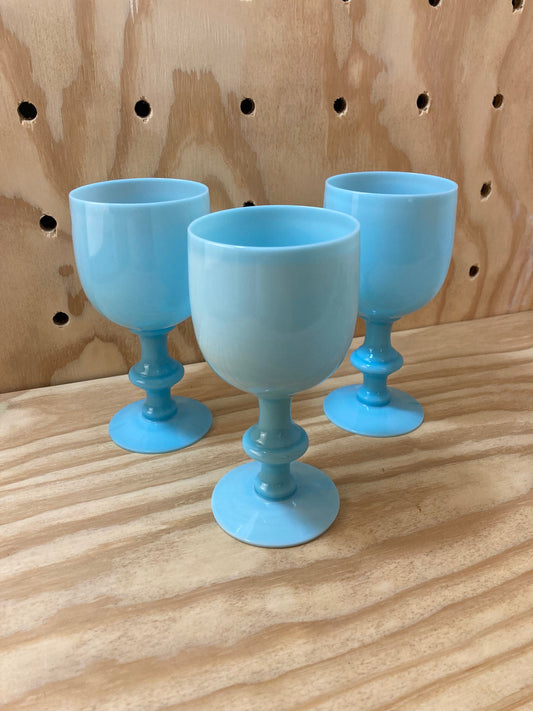 Vintage Barware - Imperial Glass - Aqua Blue Opaline Wine Glasses - Set of 3 - Mid Century Modern - 1960’s Glassware - Retro Table Setting