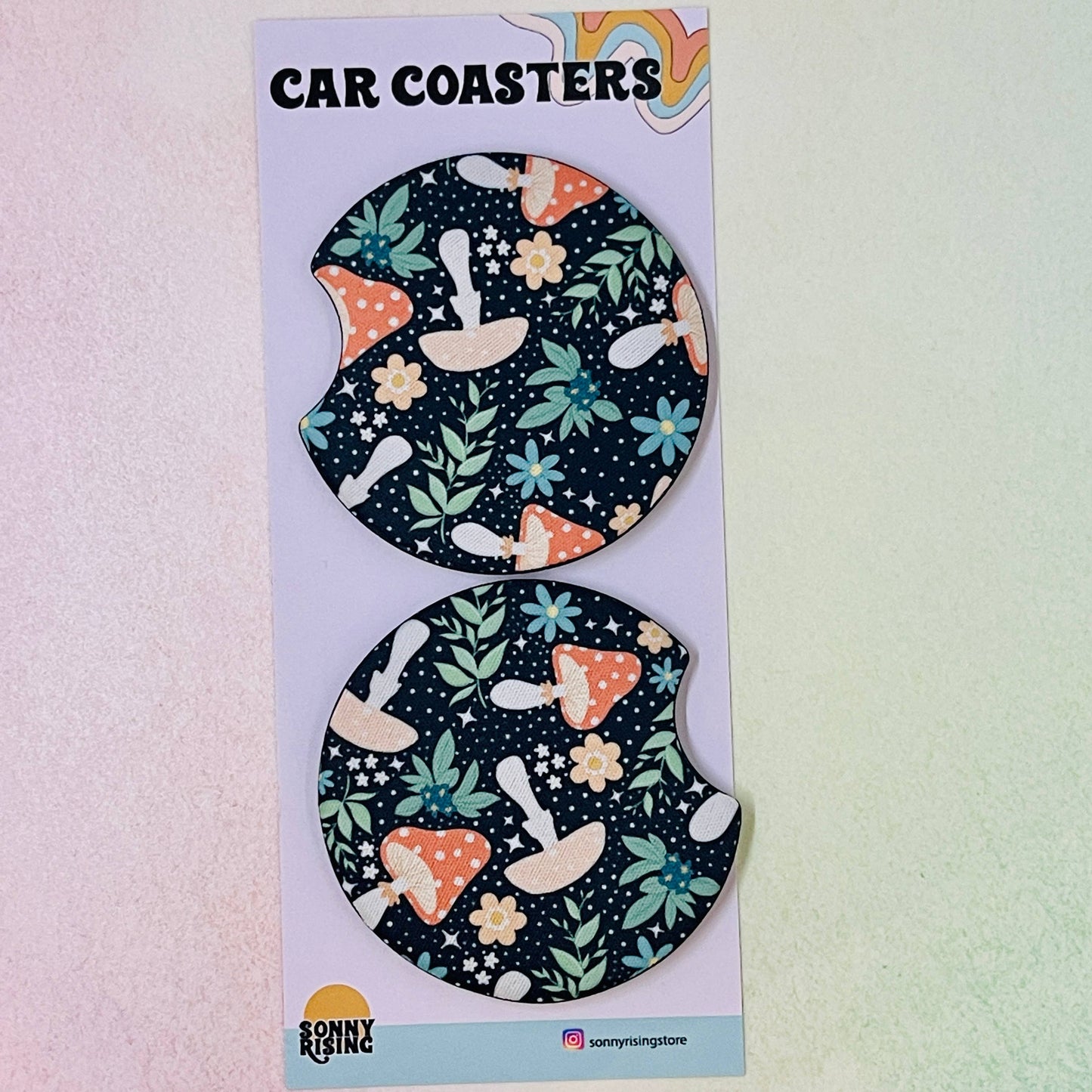 2 Car Coasters, Dark Cottagecore Mushroom Design : Sonny Rising